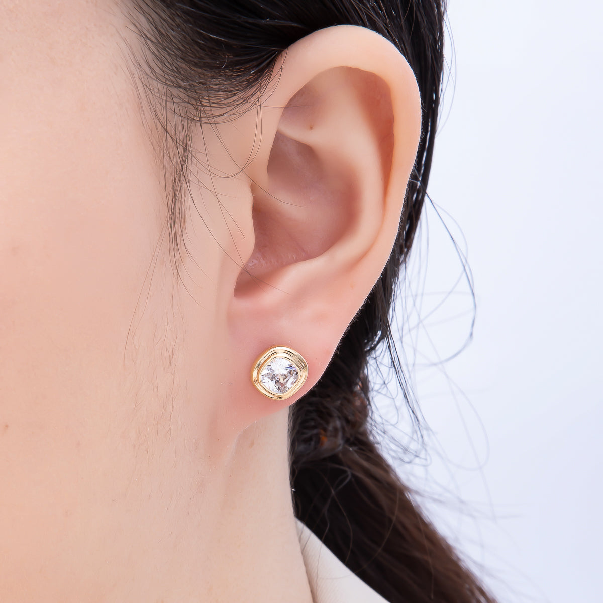 16K Gold Filled 9mm Clear CZ Square Bezel Stud Earrings in Gold & Silver | Earrings-00421 Earrings-00422