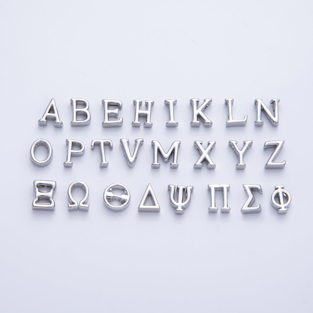 Rhodium Plated 8.5mm Minimalist Greek Initial Alphabet Letter Personalized Bead | AF248 - AF259