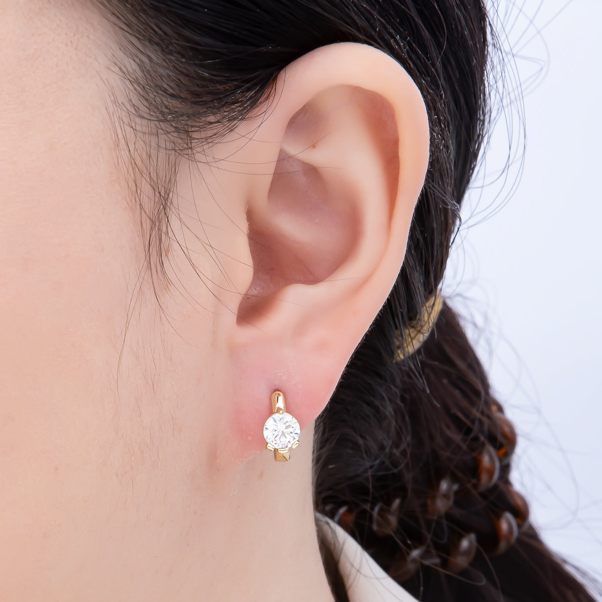 16K Gold Filled 14mm Clear Round CZ Solitaire Cartilage Huggie Earrings | Earrings-00450