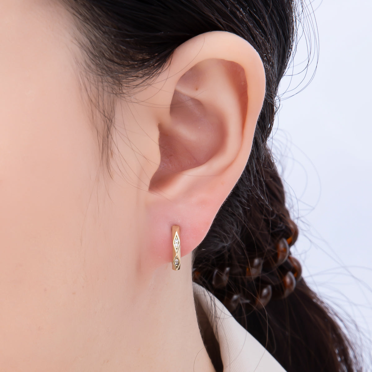 16K Gold Filled 14mm Clear Micro Paved CZ Geometric Hexagonal Cartilage Huggie Earrings | Earrings-00447