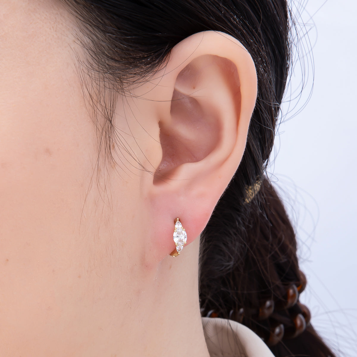 16K Gold Filled 16mm Clear CZ Geometric Cartilage Huggie Earrings | Earrings-00434