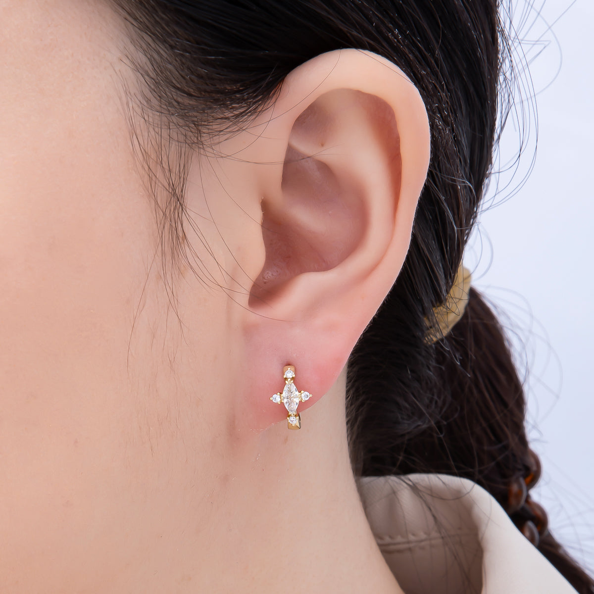 16K Gold Filled 13mm Clear Marquise CZ Celestial Star Huggie Earrings | Earrings-00453