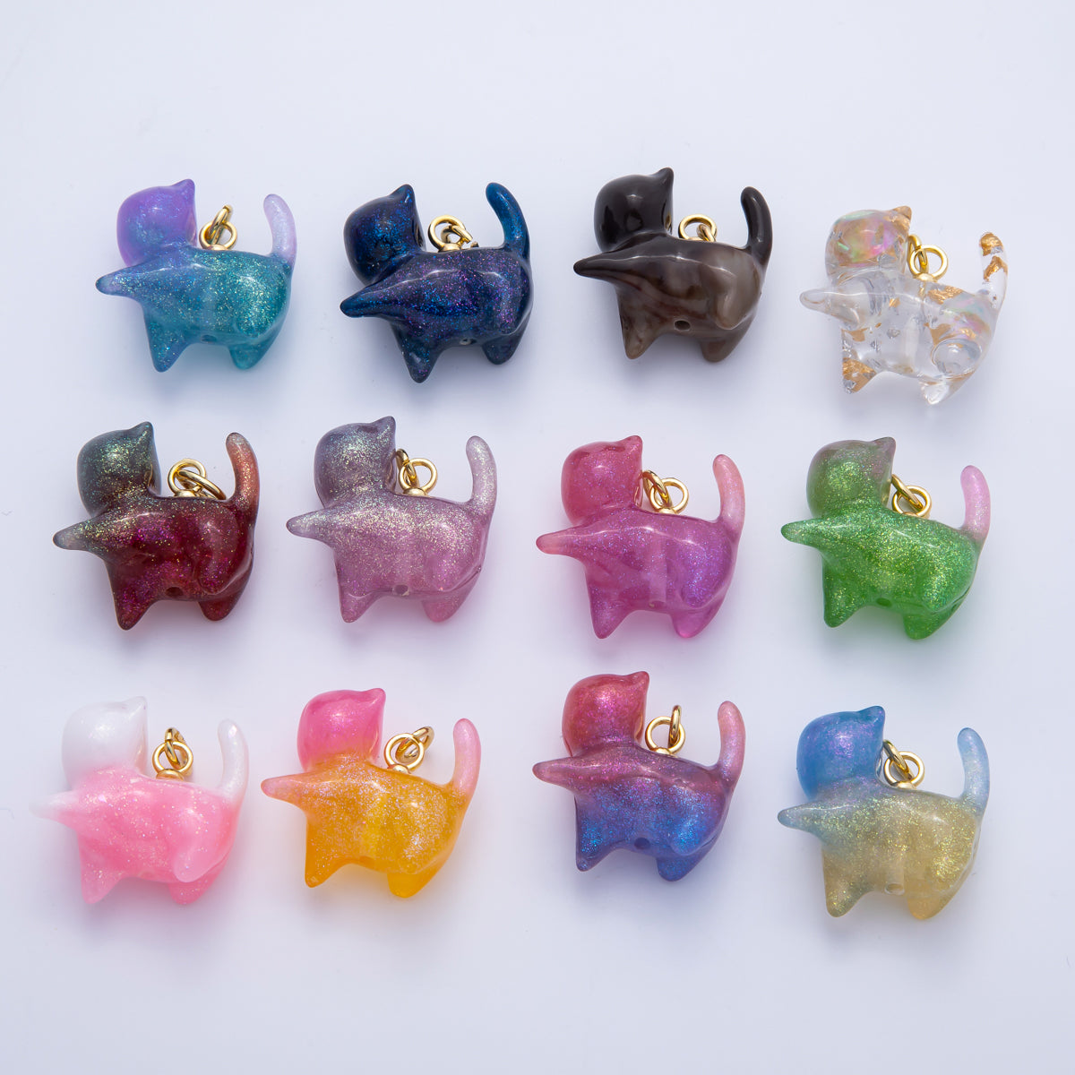18K Gold Filled 27mm Colorful Glitter Kitty Cat Animal Resin Charm | CHARMS-00193 - CHARMS-00204