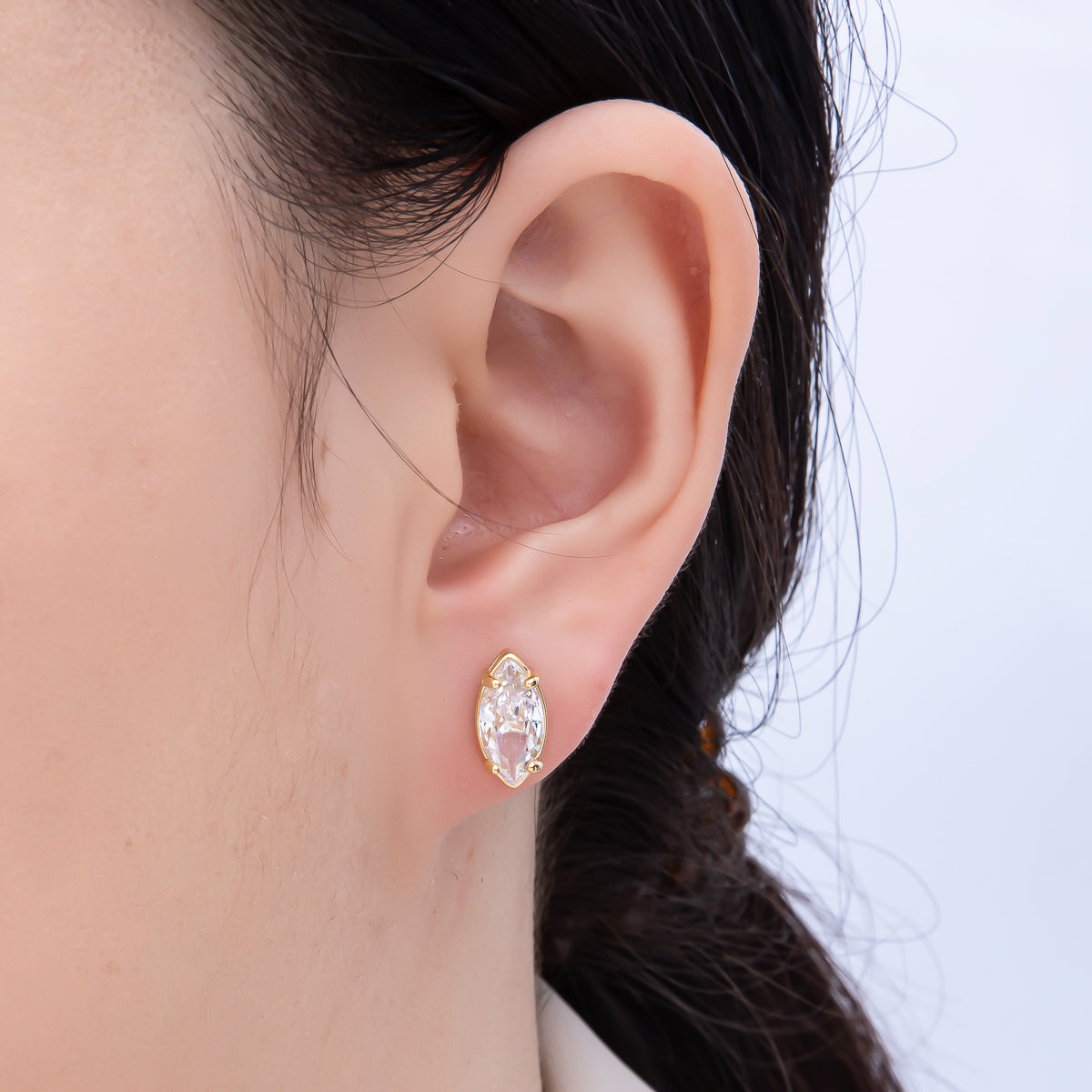 16K Gold Filled 13mm Clear Marquise CZ Stud Earrings in Gold & Silver | Earrings-00405 Earrings-00406