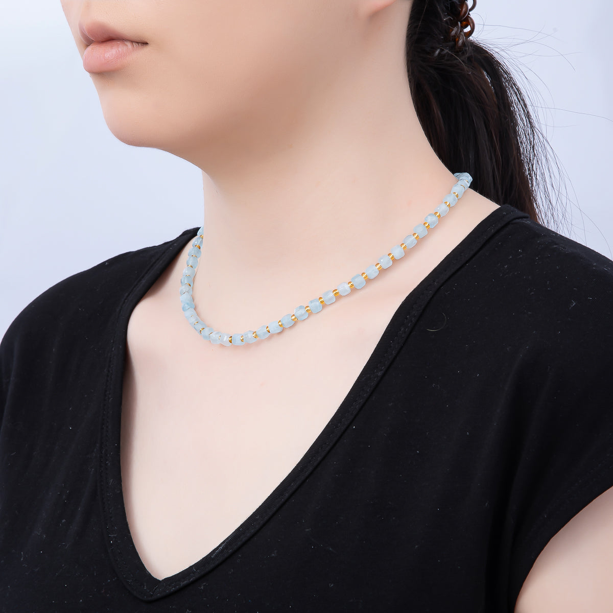 Handmade Stainless Steel 3mm Square Gemstone Chain 16 Inch Necklace | WA-04657 ~ WA-04663