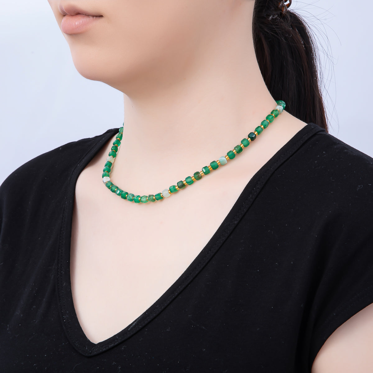 Handmade Stainless Steel 3mm Square Gemstone Chain 16 Inch Necklace | WA-04657 ~ WA-04663