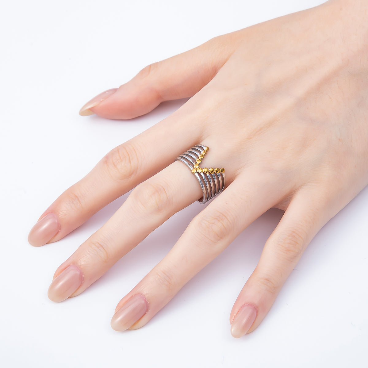 Stainless Steel Mixed Metal Geometric Multi Band Ring | Rings-00185