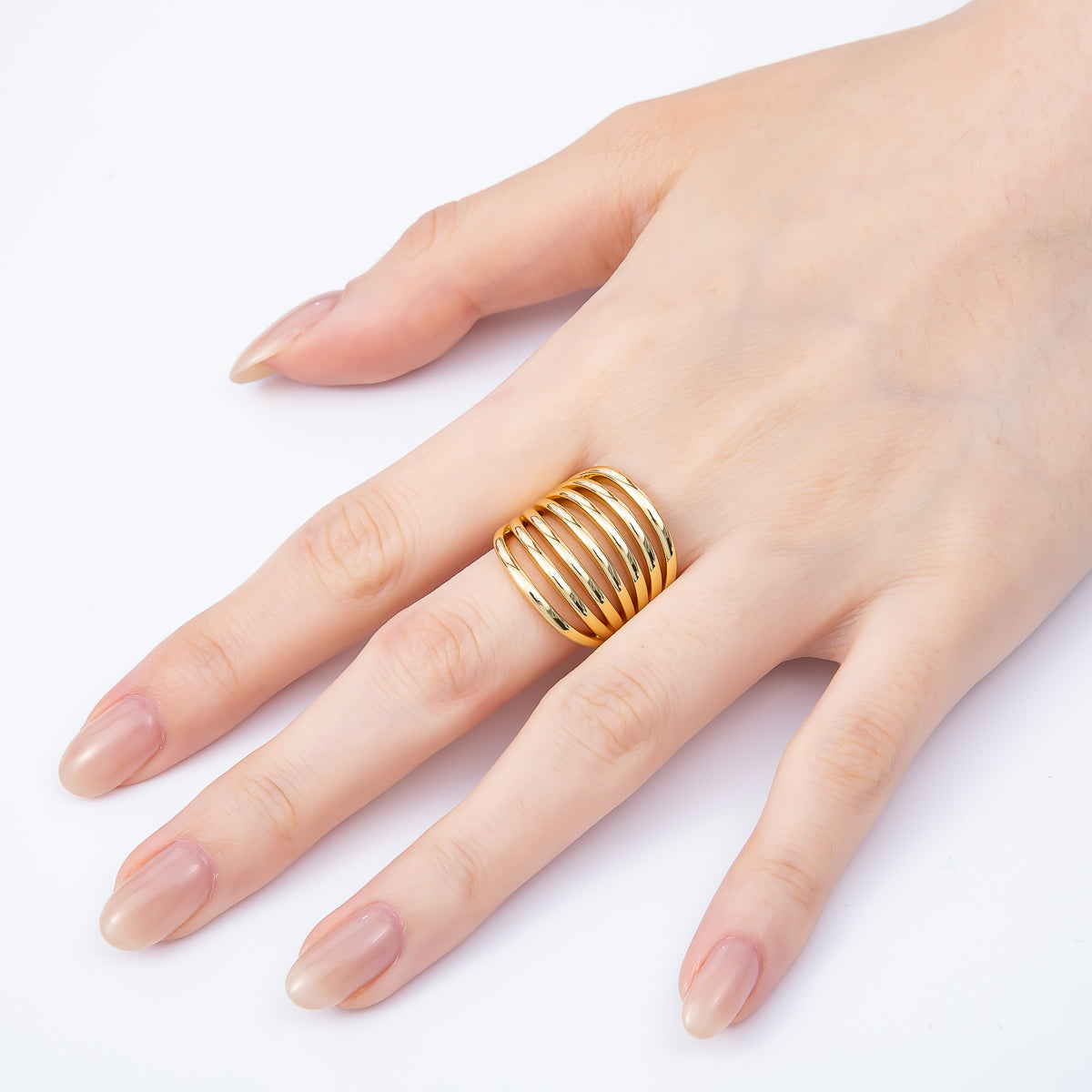 16K Gold Filled Minimalist Wide Multi Band Ring | Rings-00163