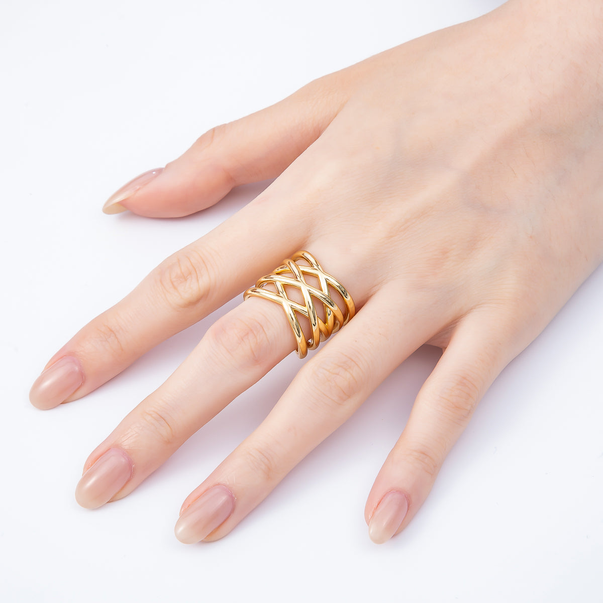 16K Gold Filled Minimalist Criss Cross Tied Multi Band Ring | Rings-00172