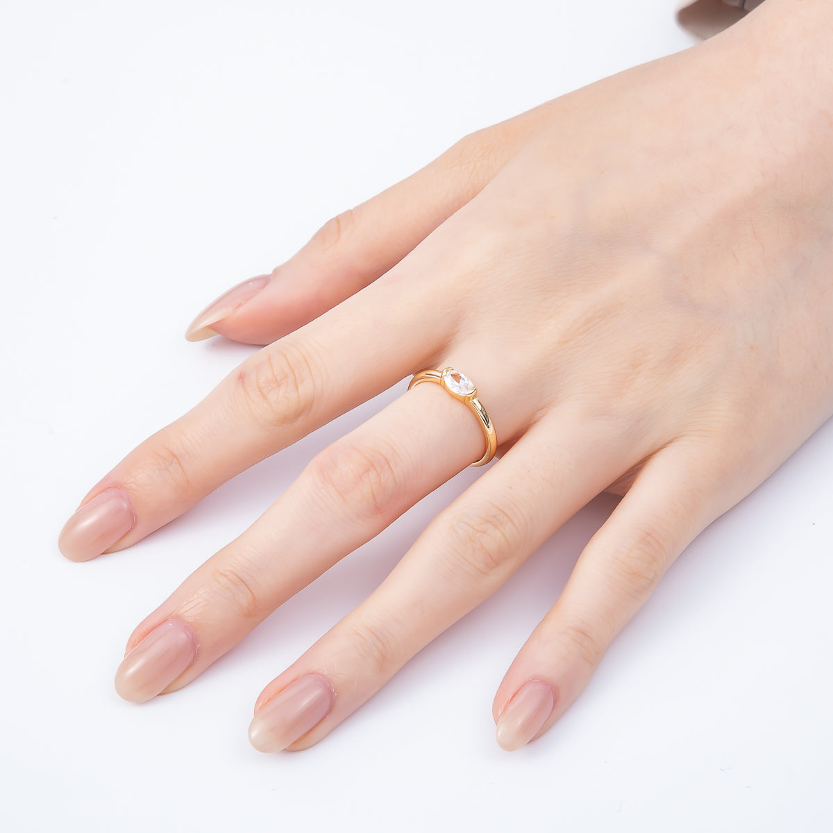 16K Gold Filled Clear Oval CZ Solitaire Adjustable Ring in Gold & Silver | Rings-00167 Rings-00168