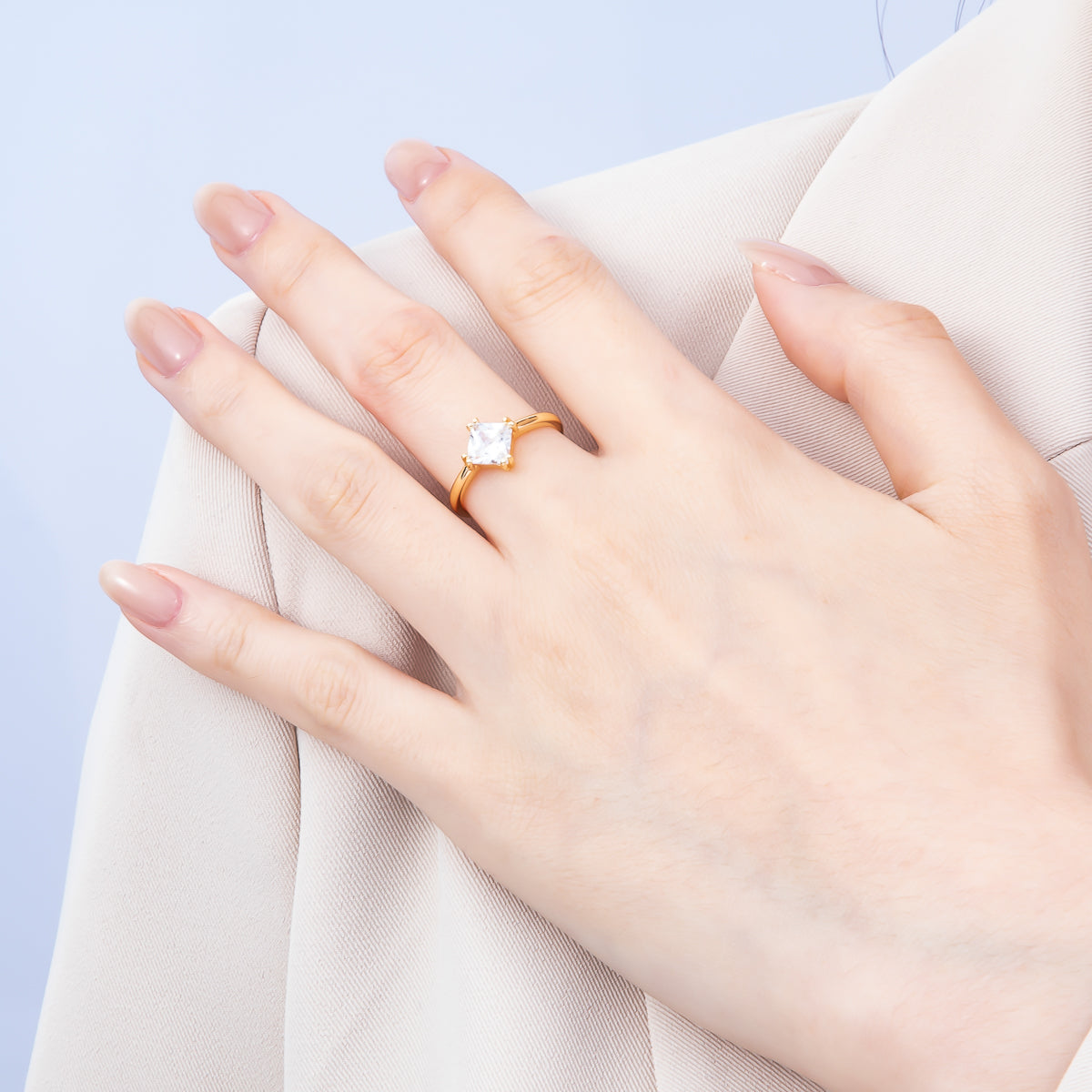 16K Gold Filled Clear Rhombus CZ Solitaire Adjustable Ring in Gold & Silver | Rings-00157 Rings-00158