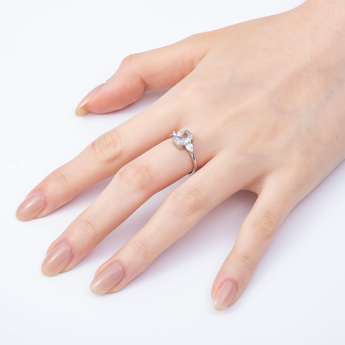 16K Gold Filled Clear Baguette Teardrop CZ Solitaire Adjustable Ring in Gold & Silver | Rings-00155 Rings-00156