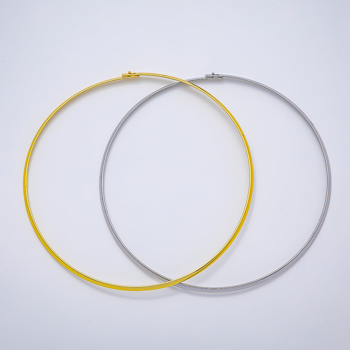 NEW 16K Gold Filled 3.3mm Flat-Edged Floating Collar Torque Necklace in Gold & Silver | WA-04675 WA-04676