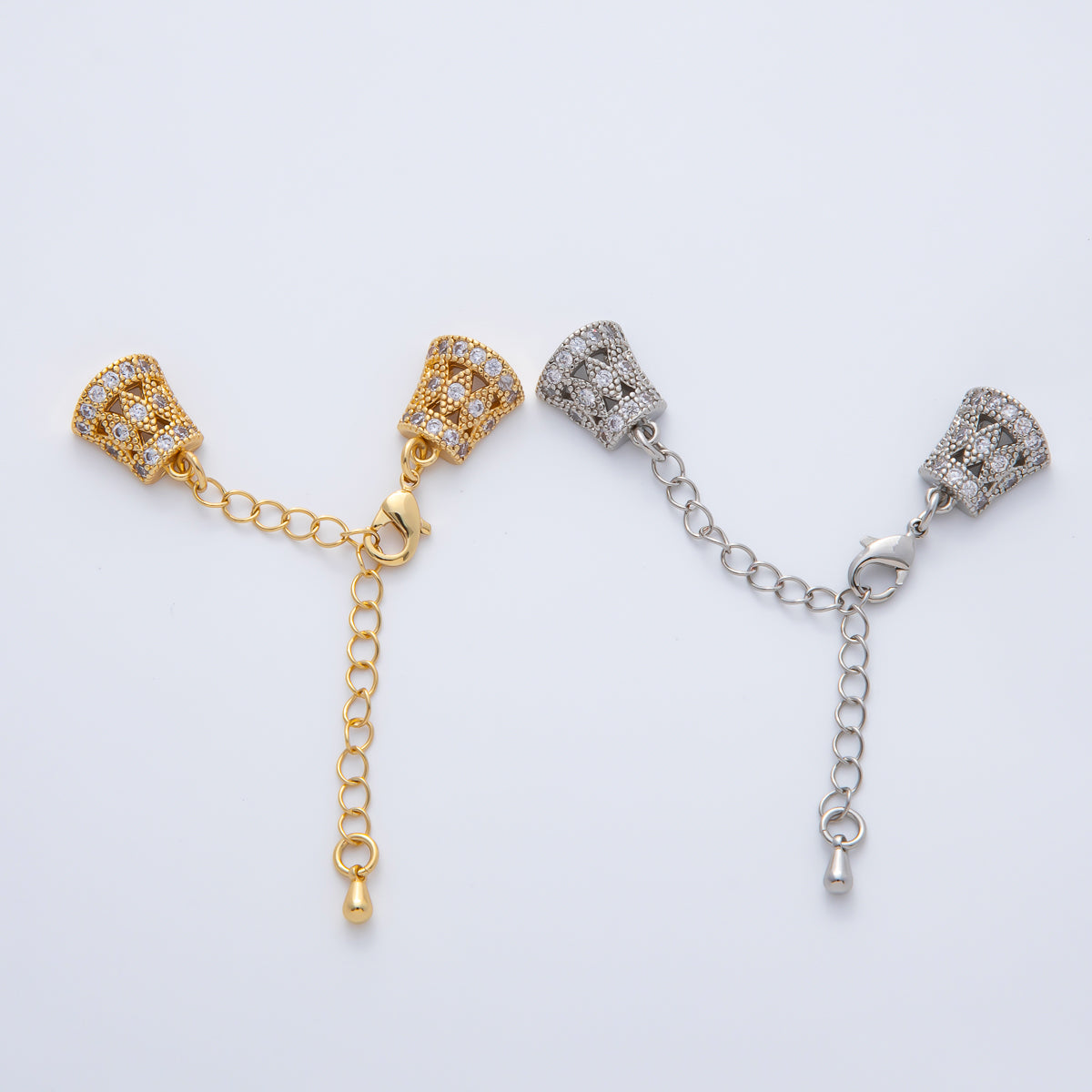 18K Gold Filled 61mm Micro Paved CZ Decorative Cone Caps w. Extension Chain Finding | Z1454