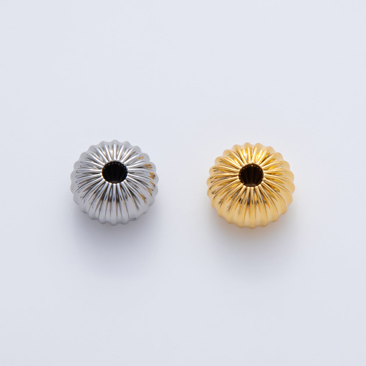 18K Gold Filled 10mm Ribbed Croissant Rondelle Bead in Gold & Silver | B348