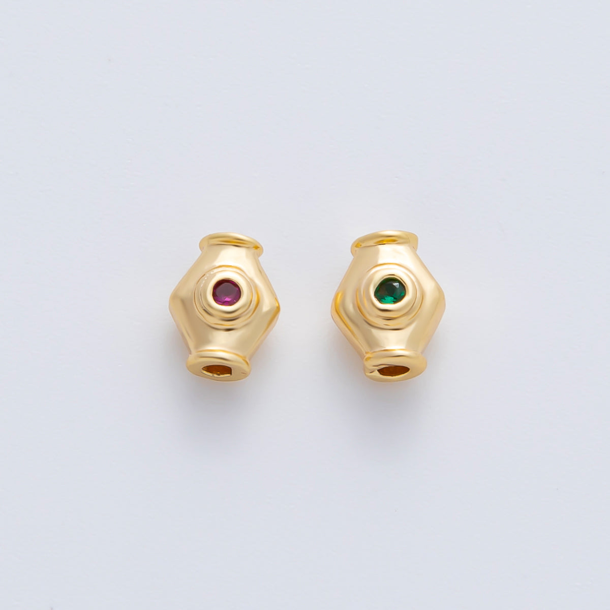 18K Gold Filled 6mm Fuchsia, Green CZ Capsule Rhombus Beads | B339
