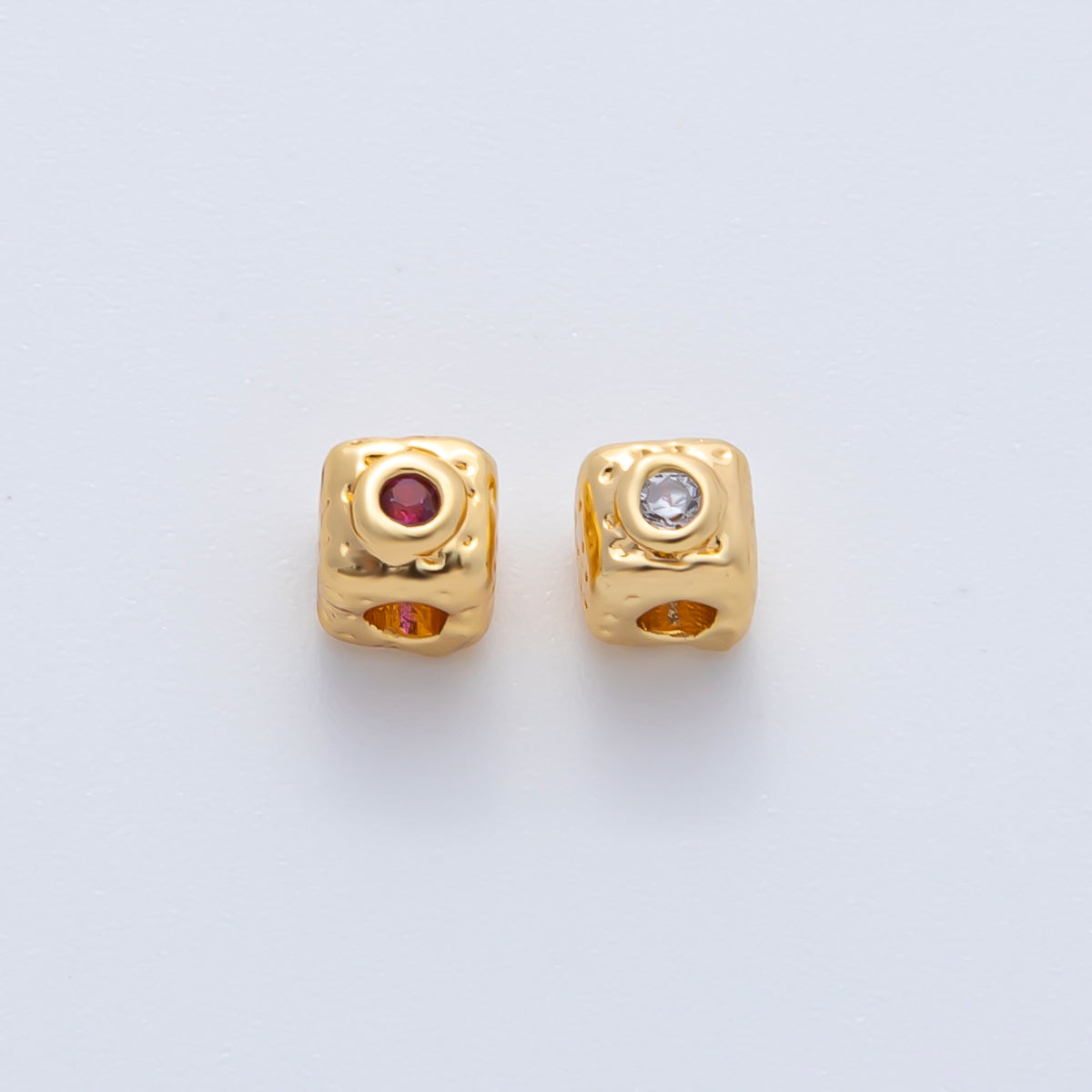 18K Gold Filled 4mm Clear, Fuchsia CZ Minimalist Cube Beads | B342