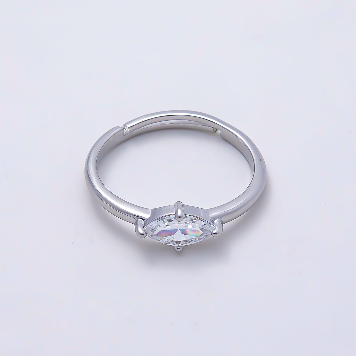 16K Gold Filled Clear Marquise CZ Solitaire Adjustable Ring in Gold & Silver | Rings-00153 Rings-00154