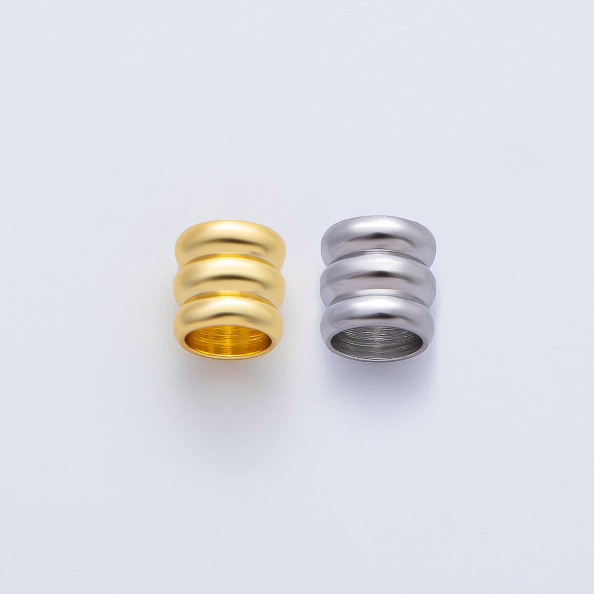 18K Gold Filled Alloy 6mm Triple Band Tube Spacer Bead in Gold & Silver | B270