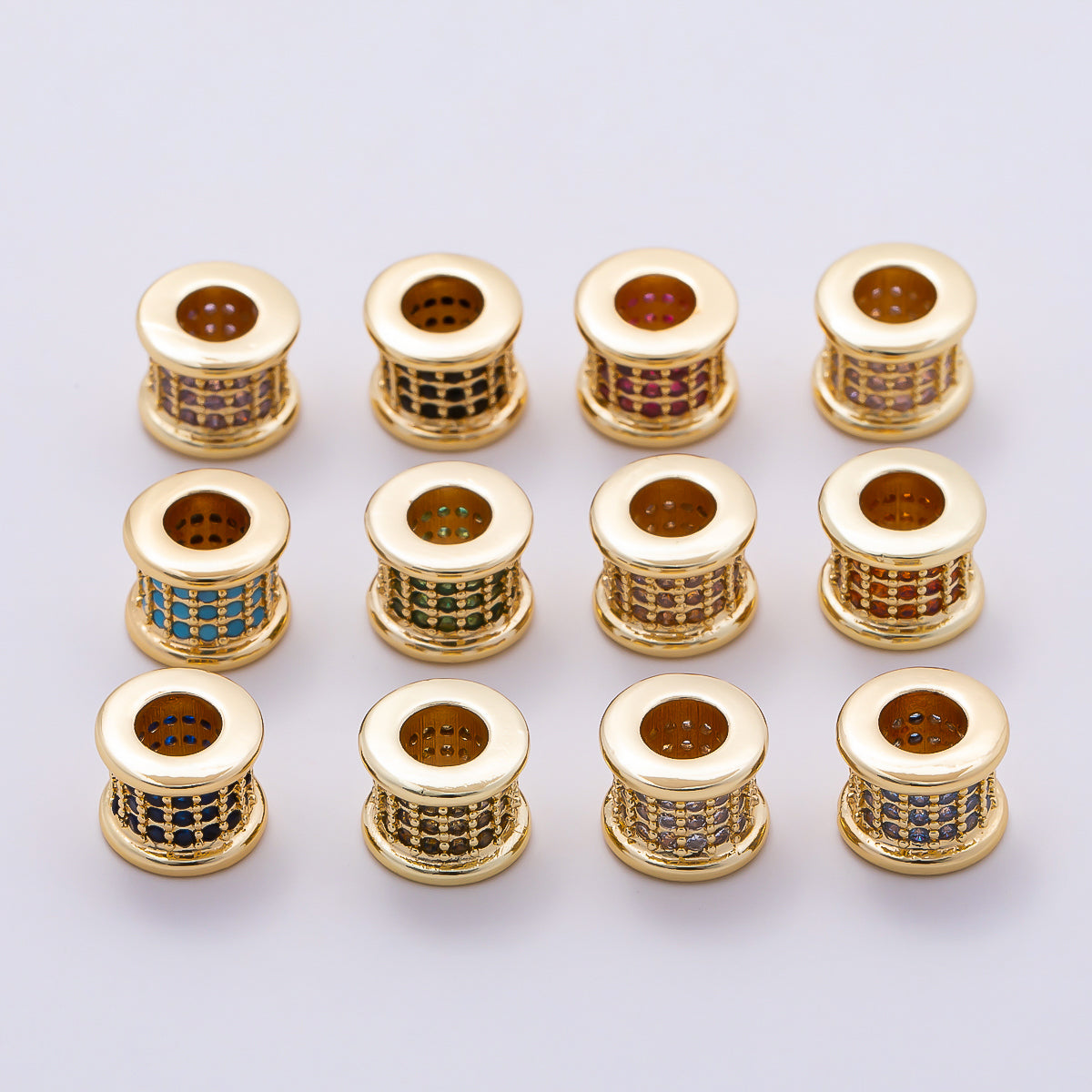 16K Gold Filled 7.5mm Birthstone Micro Paved CZ Wide Spacer Beads | Beads-00351 ~ Beads-00362