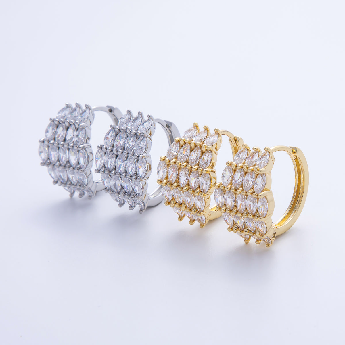 14K Gold Filled 19.3mm Clear CZ Marquise Hoop Earrings in Gold & Silver | Earr-020009 Earr-020010