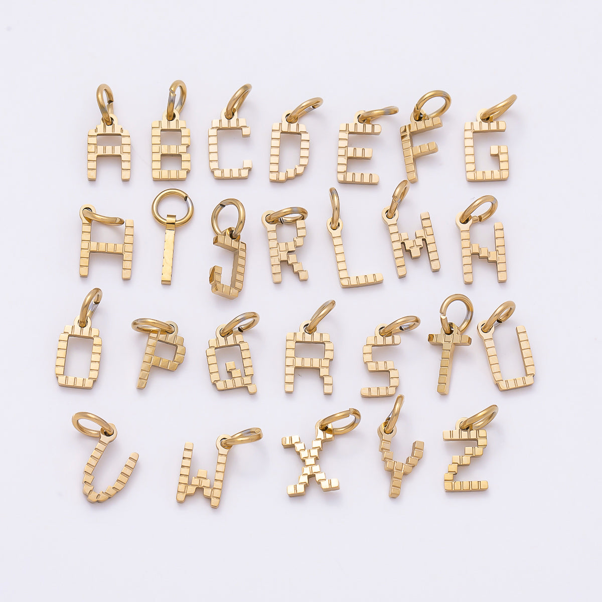 PVD Stainless 8.5mm Lined Ribbed Digital Alphabet Initial Letter Charm | Charms-01126 ~ Charms-01151