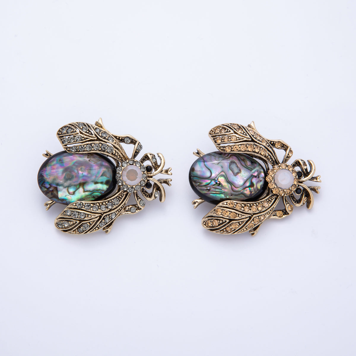 Vintage Gold 42mm x 38mm Orange, Black Rhinestone Insect Animal Pin Brooch | BH-033 BH-034