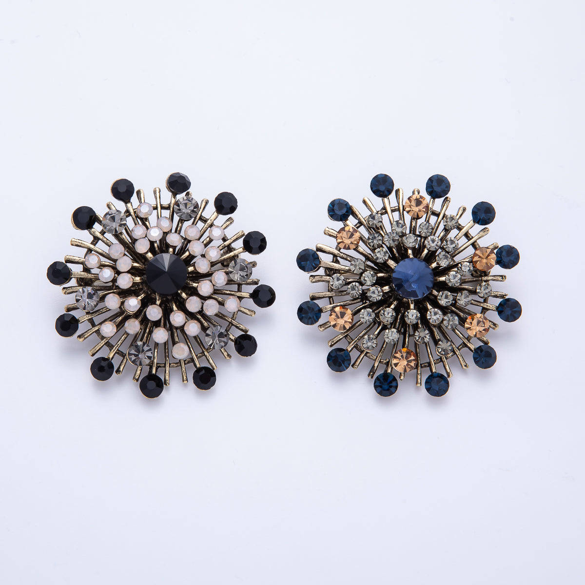 45mm Blue, Black Vintage Antique Sunburst Celestial Brooch Pin | BH025 BH026