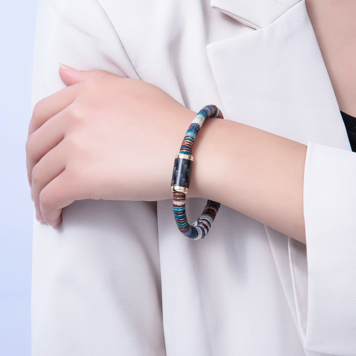 10mm Multicolor Gold-Lined Embroidered Fabric Cord 8.86 Inch Bracelet | WA-3964