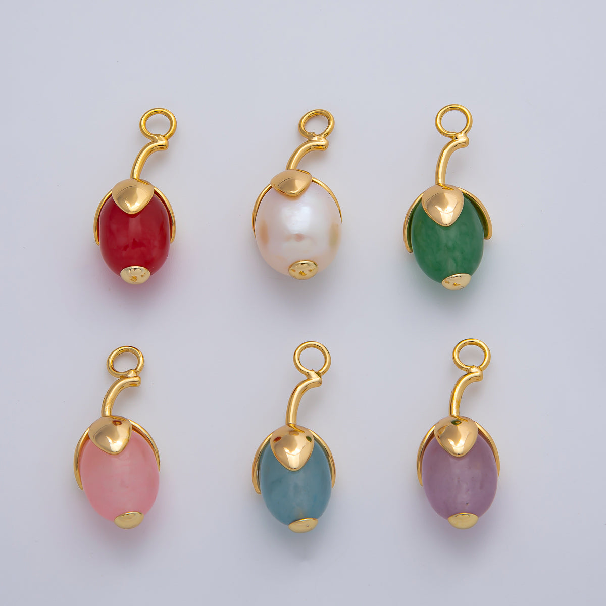 18K Gold Filled 27mm Aquamarine, Carnelian, Aventurine Natural Gemstone Fruit Drop Charm | AF1441 ~ AF1443
