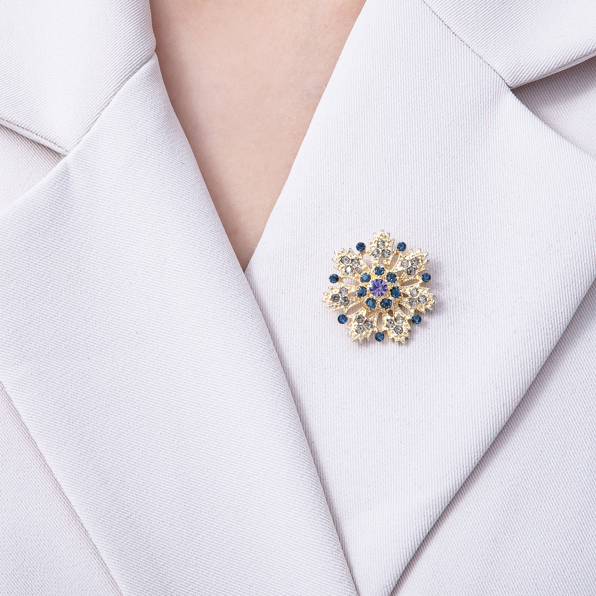 Gold Rhinestone Geometric Snowflake Pin Brooch | BH-042