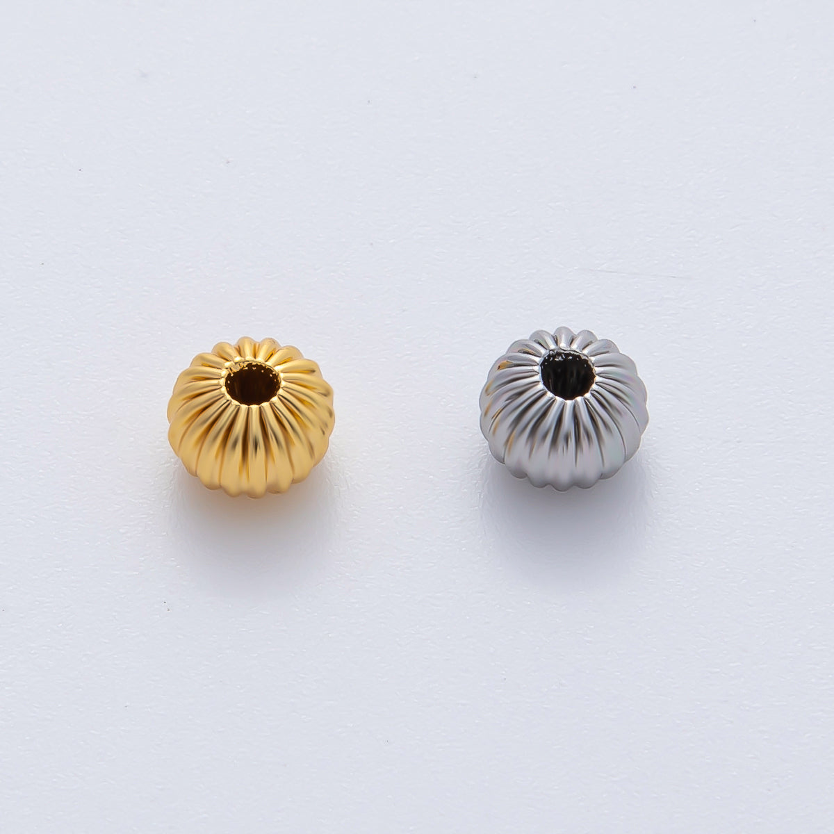 18K Gold Filled 6mm Round Flute Corrugated Spacer Bead Set by 10 in Gold & Silver | B355