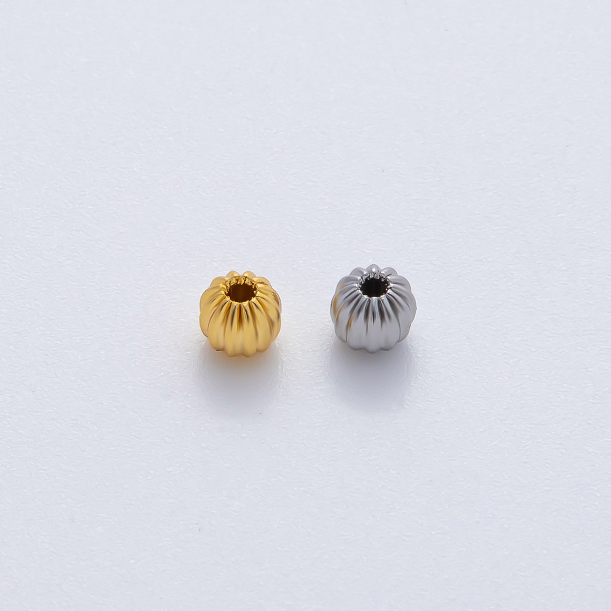 18K Gold Filled 4mm Ribbed Croissant Round Bead Set by 10 in Gold & Silver | B356
