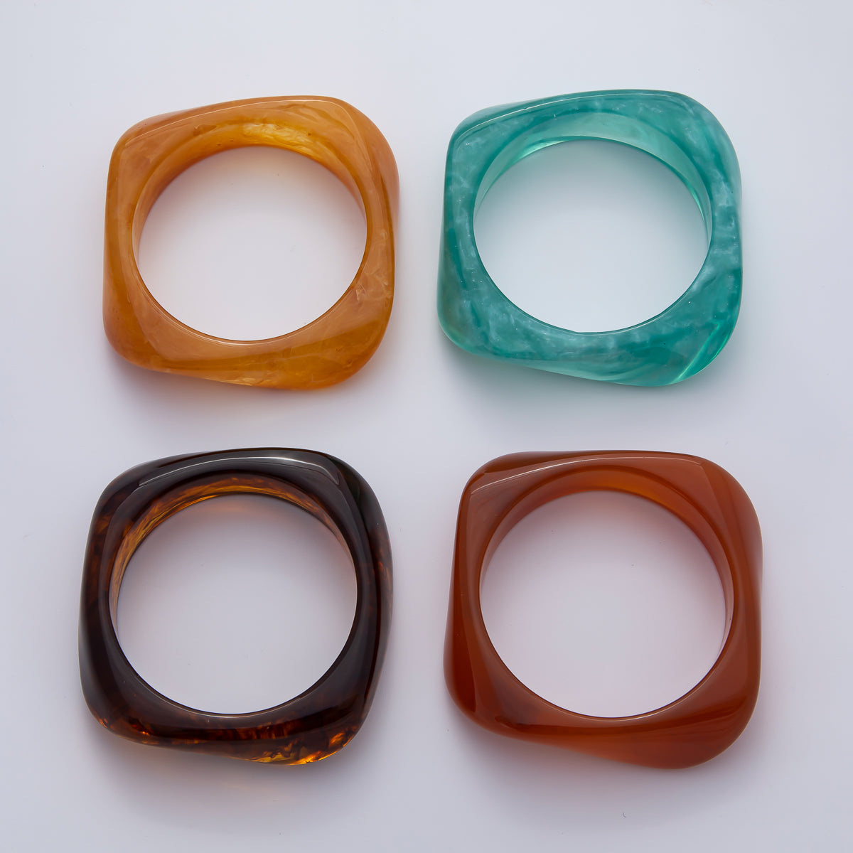 82mm Brown, Green, Red Resin Minimalist Square Bangle Bracelet | WA-1122