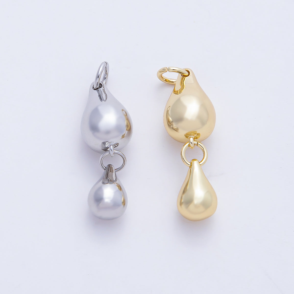 18K Gold Filled 24mm Double Teardrop Dangling Drop Charm in Gold & Silver | AF1432