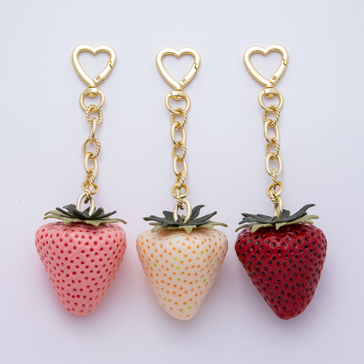 18K Gold Filled 170mm Pink, Red Resin Strawberry Fruit Heart Push Gate Keychain Accessories | WB-00187 ~ WB-0189
