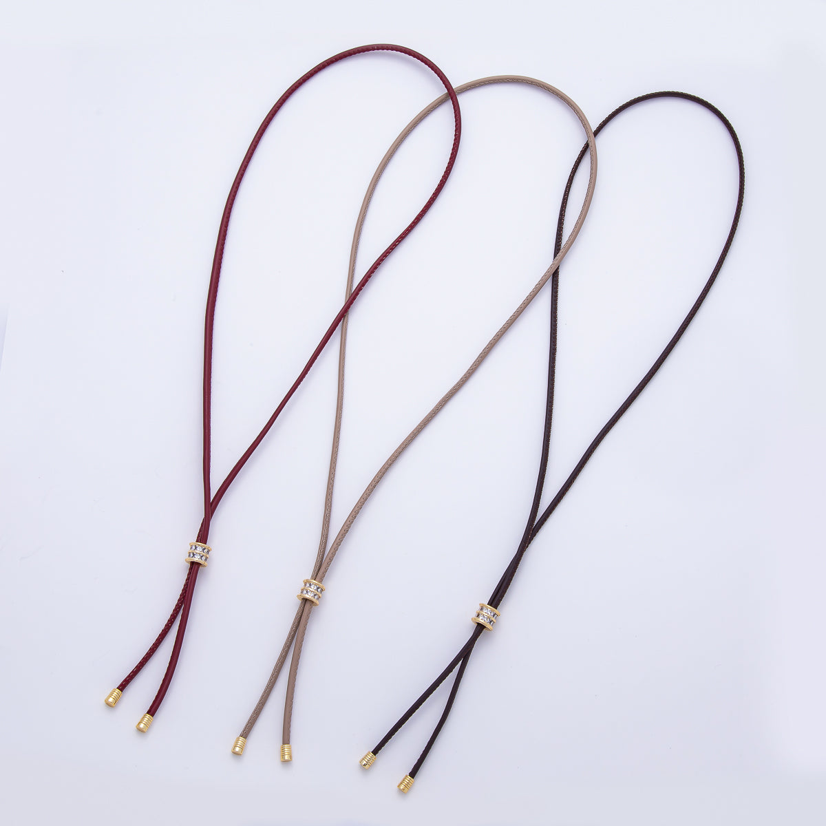 18K Gold Filled 3mm Red, Brown Leather Bolo Chain w. Rectangular CZ 31.5 Inch Necklace | WA-1387 WA-1391 WA-1398