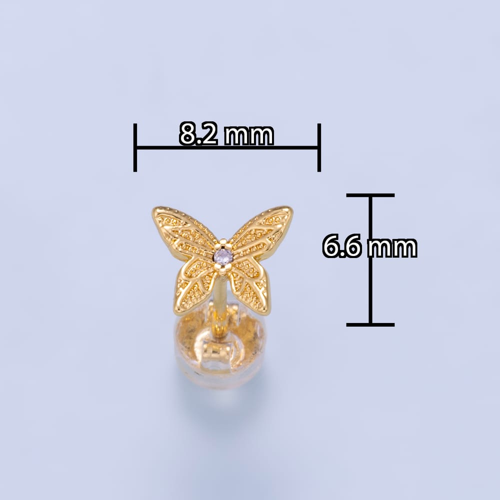 16K Gold Filled 8mm Clear CZ Butterfly Textured Stud Earrings | Earrings-01268