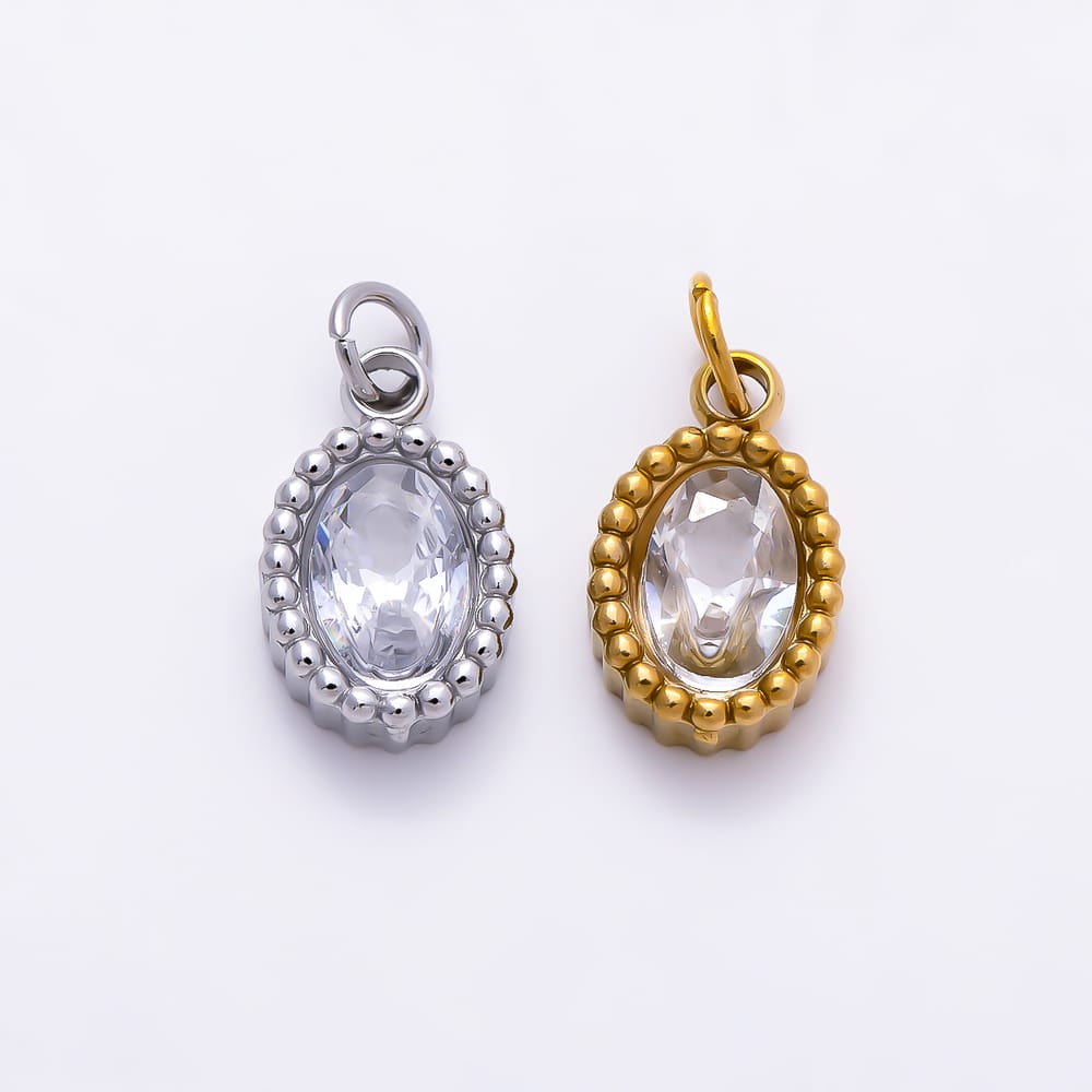 Stainless Steel PVD 11mm Clear CZ Oval Faceted Mini Charm in Gold & Silver | Charms-02070 - Charms-02071