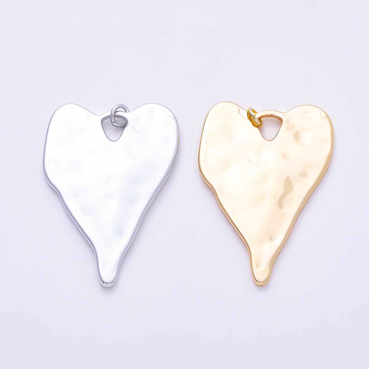 16K Gold Filled 31mm Hammered Organic Heart Pendant in Gold & Silver | Charms-01948 - Charms-01949