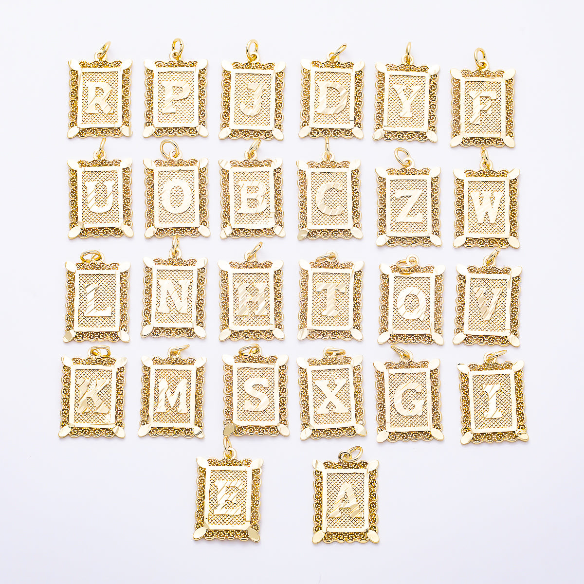 16K Gold Filled 21mm Vintage Tile Tag Initial Alphabet Charm (A–Z) | Charms-01952 - Charms-