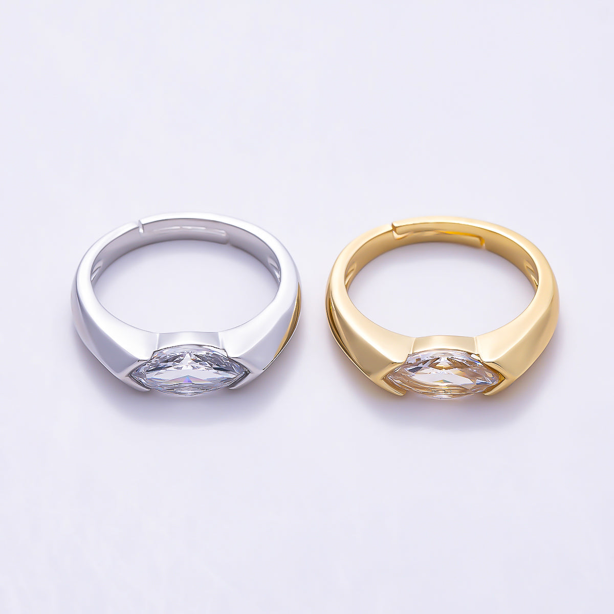 16K Gold Filled Clear CZ Marquise Solitaire Ring in Gold & Silver | Rings-00404 Rings-00405
