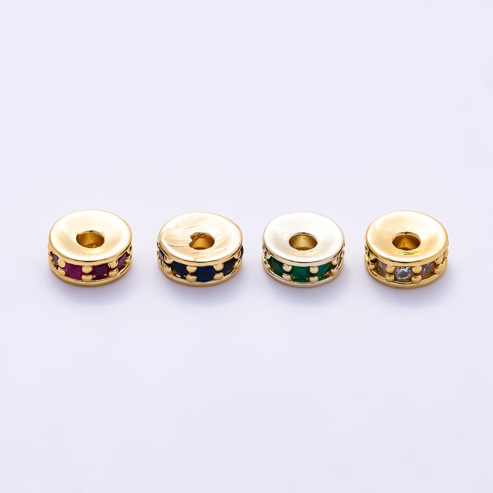 16K Gold Filled 5mm Colorful CZ Rondelle Wheel Spacer Bead | Beads-00603 -Beads-00606
