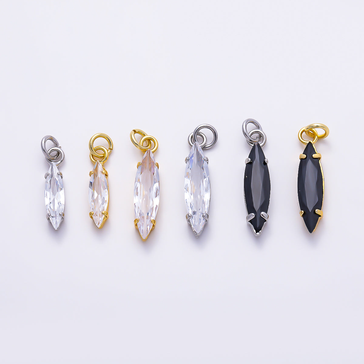 16K Gold Filled 14mm, 18mm Clear, Black CZ Marquise Charm in Gold & Silver | Charms-01457 ~ Charms-01462