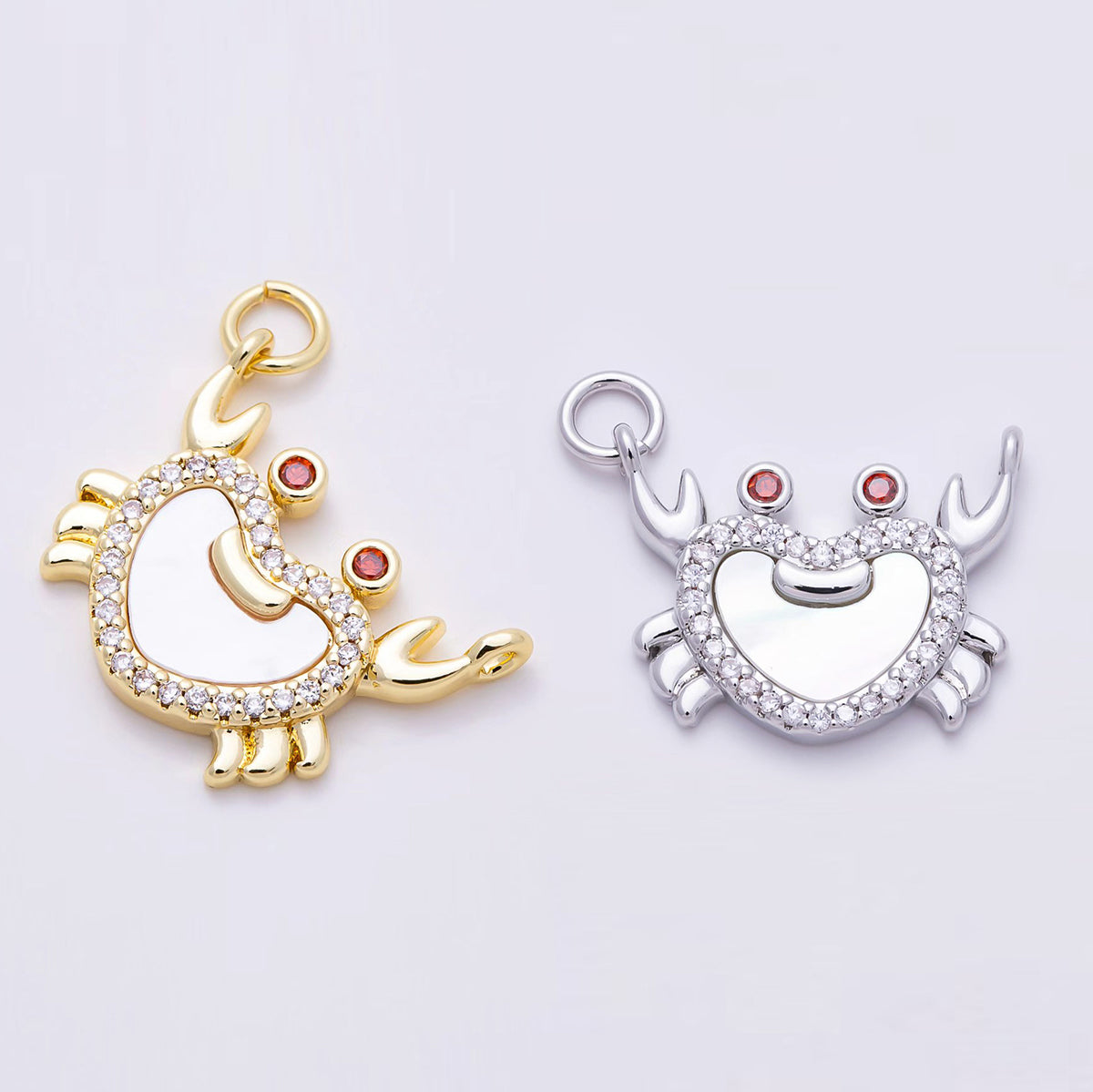 16K Gold Filled 19mm Clear Micro Paved CZ Mother of Pearl Crab Beach Ocean Charm | Charms-02039 - Charms-02040