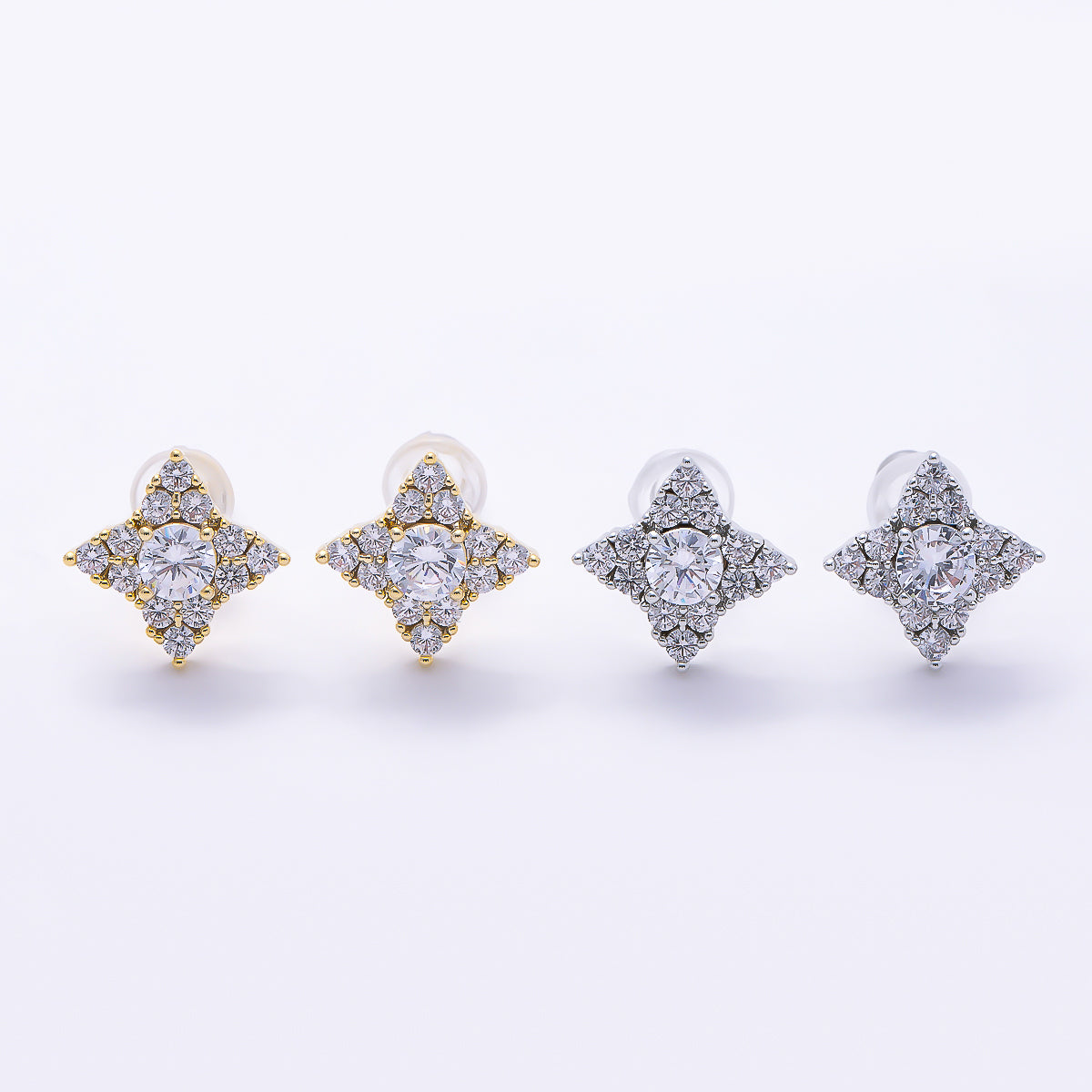 16K Gold Filled 11.5mm Clear Micro Paved CZ Celestial Star Stud in Gold & Silver | Earrings-00775 Earrings-00776