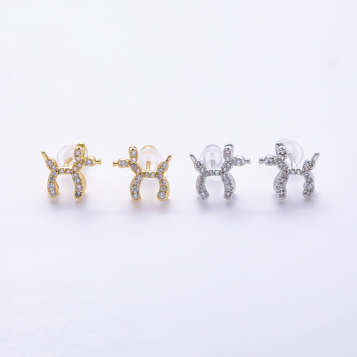16K Gold Filled 10mm Balloon Animal Micro Paved CZ Stud in Gold & Silver | Earrings-00779