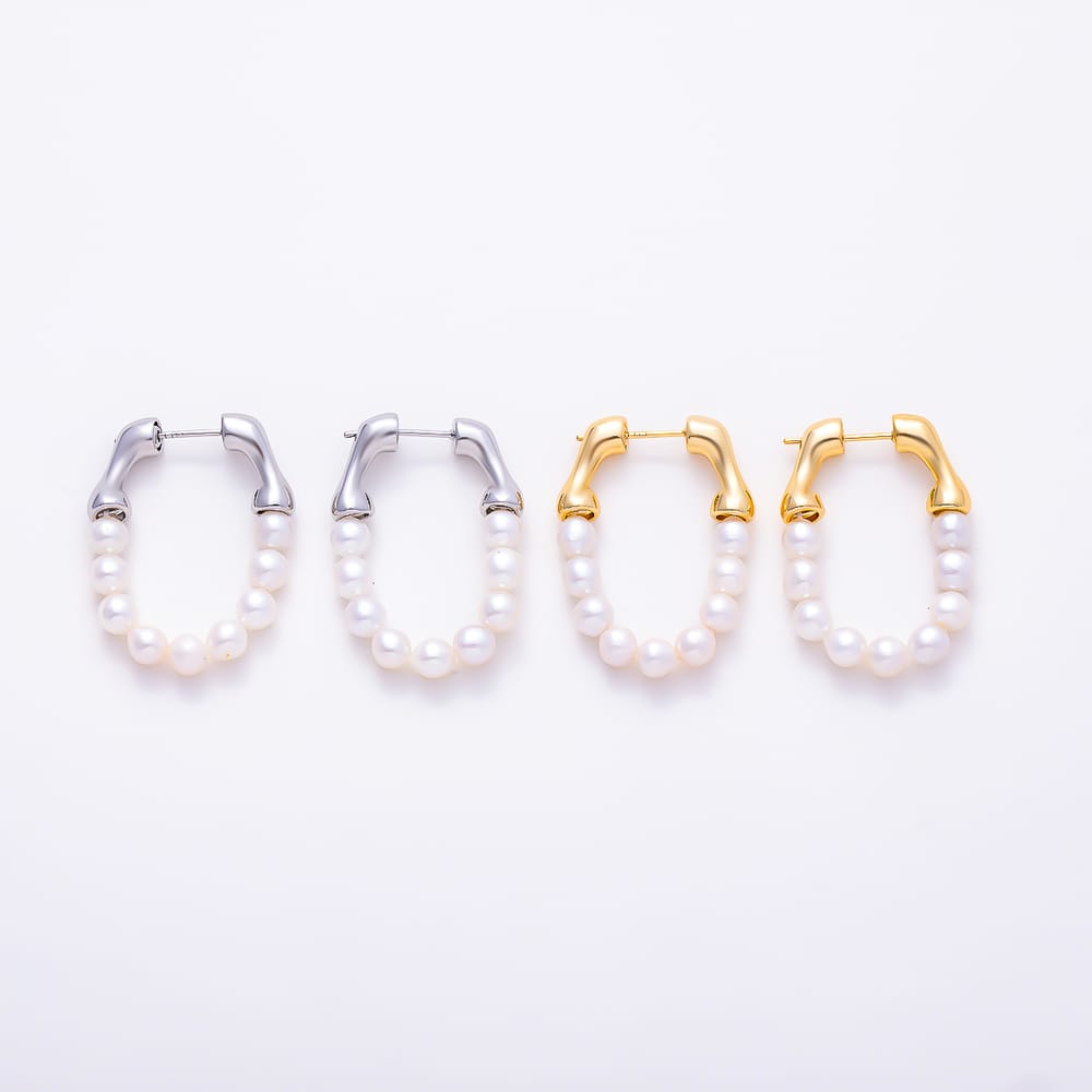 18K Gold Filled 30mm Shell Pearl U-Shaped Hoop in Gold & Silver | Earrings-01205 Earrings-01206