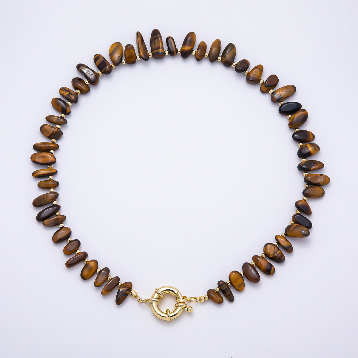 16K Gold Filled 3mm Tiger Eye Stick Beaded Statement Gemstone 18 Inch Necklace | WA-00307