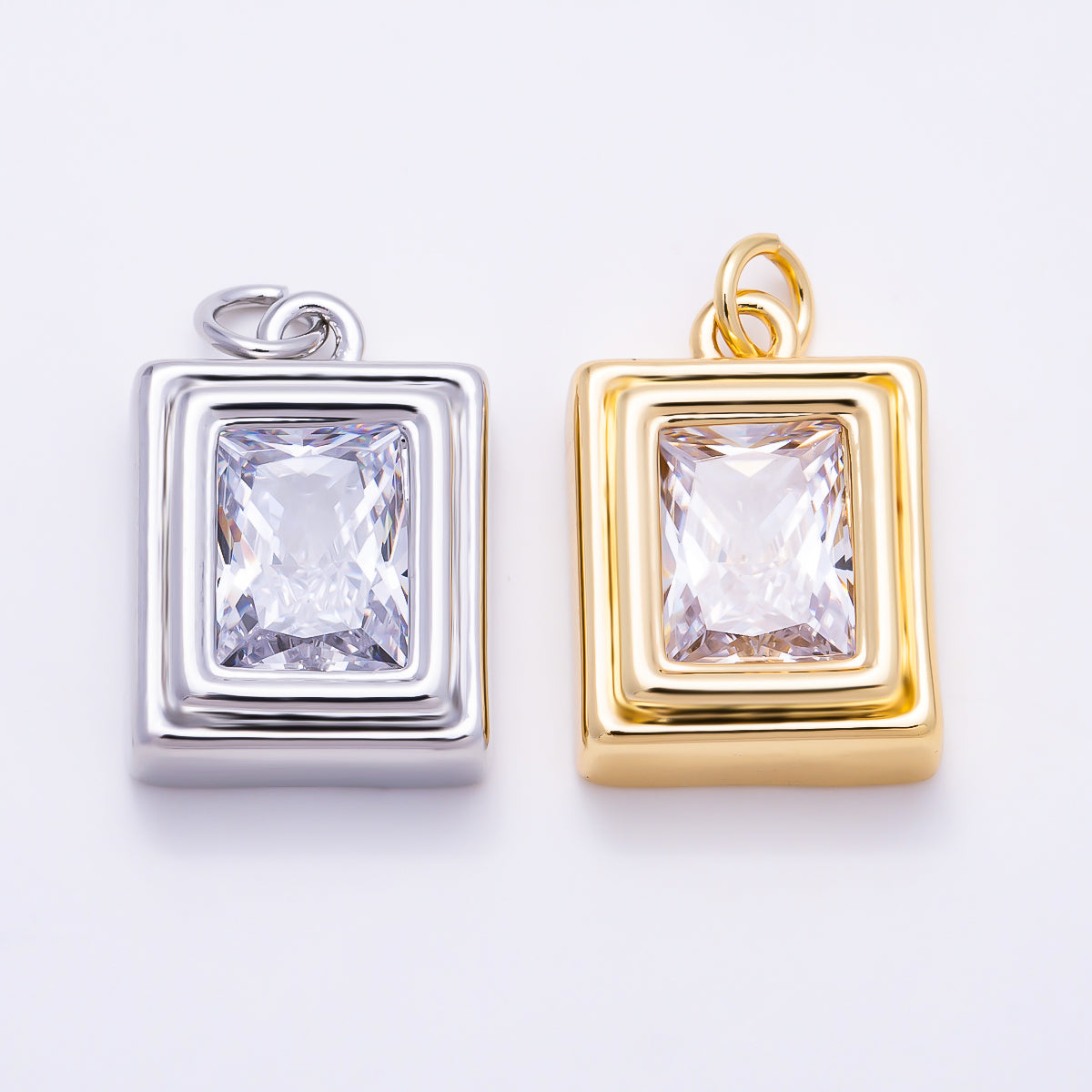16K Gold Filled 18mm Clear CZ Geometric Rectangular Bezel Charm | Charms-01912 - Charms-01913